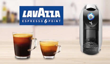 Machine Lavazza Espresso Point avec deux tasses d’espresso